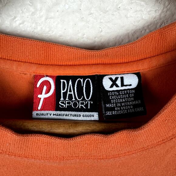 Vintage Paco Shirt Size XL Orange Short Sleeve Spellout Logo Sportswear 90s - Picture 3 of 10